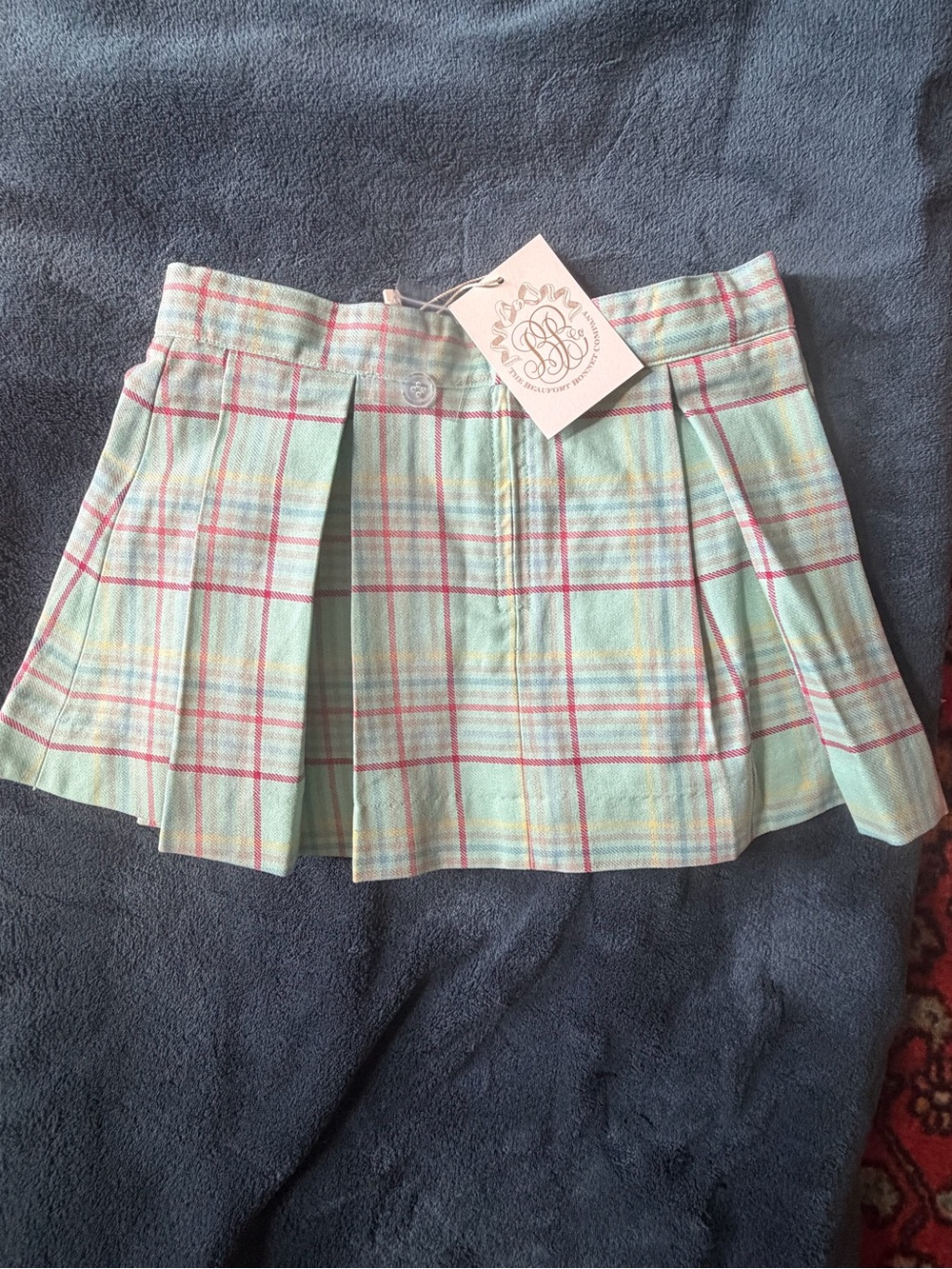 The Beaufort Bonnet Company Mint Plaid Pleated Skirt with Pink & Yellow Accents